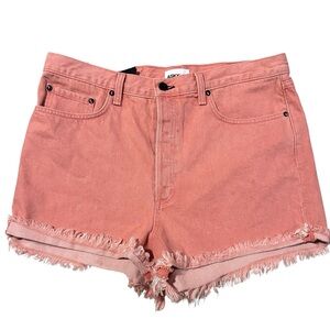 ASKK NY High Waisted Denim Cutoff Raw Hem Shorts in Pink Stone Size 33  NWT